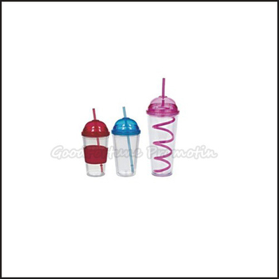 comprare Promozione logo stampato due strati di plastica bicchiere tazza acqua bevande tazza con paglia fabbricazione online