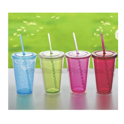 comprare logo stampato su misura due strati di plastica tazza da bicchiere tazza da bere acqua con paglia fabbricazione online