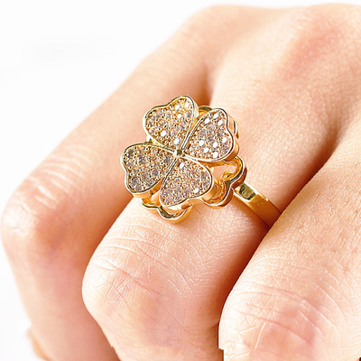 Mua XM20085  Rotating Four-Leaf Clover Zircon Ring Necklace Earrings Jewelry Set for Women sản xuất trực tuyến