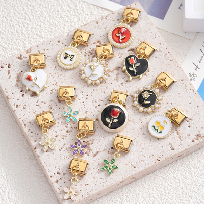 kaufen Mode Edelstahl italienischer Charme für Frauen Mädchen Mode heiß verkaufte Blumenkristall italienische Charme hängen für DIY Schmuck Online-Herstellung
