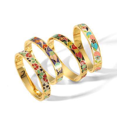 satın al Lüks Paslanmaz Çelik Düz Enamel Mücevher Bilezikler Süslenmeyen Su geçirmez Altın Çiçek Enamel Bilezikler Çevrimiçi üretim