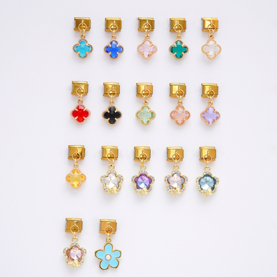 comprare Tendenze Disegni Italian Charms Acciaio inossidabile 18K Dorato Quattro foglie Clover Italian Pendenti Charm Bracelets Gioielli fabbricazione online