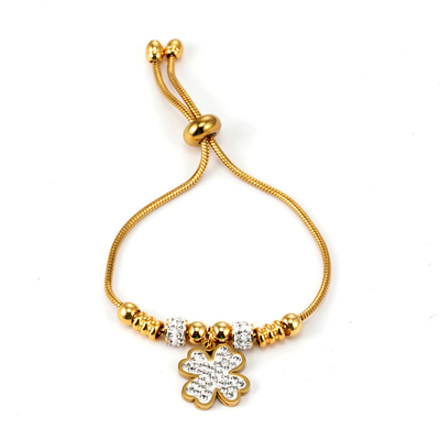 comprar High Quality Exquisite Diamond Zircon 18k Gold Four Leaf Clover Bracelet Stainless Steel Adjustable Women's Jewelry Fabricação em linha