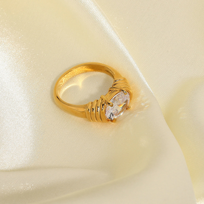 Buy XM20020 18K Gold Plated 316L Stainless Steel Jewelry Ring Wedding White Zircon Ring online manufacture