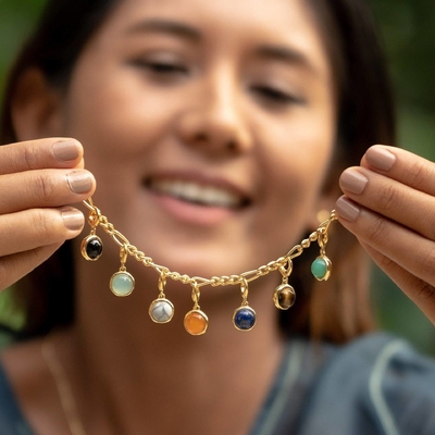 Mua Colourful Natural Stone Pendant Agate Stainless Steel 18K PVD Gold Plated Charms Necklace for Diy Jewelry Making sản xuất trực tuyến