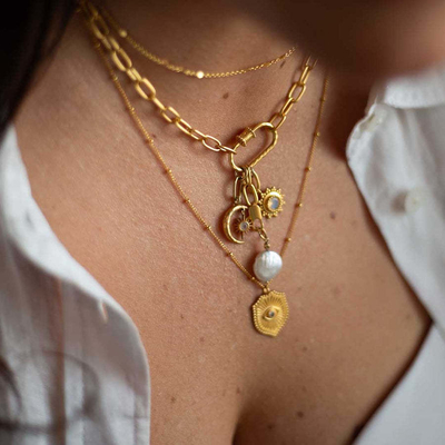 Mua Waterproof Birthstone Stainless Steel 18K Gold Plated Diy Jewelry Devil's Eye Charms Necklace Chains for Jewelry Making sản xuất trực tuyến