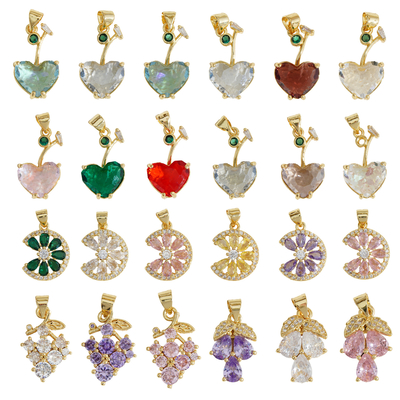 kaufen Neues Design Früchte Halskette Charm 18K Gold Plattiert Zitrone Trauben Strass Kirsch Halskette Charm für Schmuck Online-Herstellung