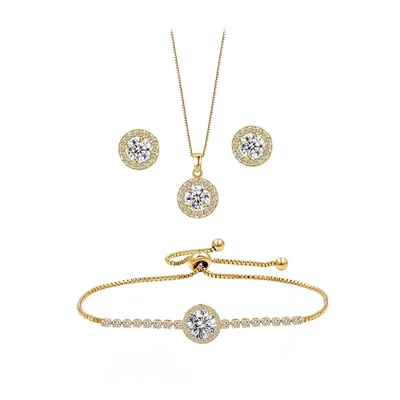 Αγορά Luxury Zircon Set Golden 3pcs Earings Necklace Bracelet Set Ladies Necklace Pendant ηλεκτρονική κατασκευή