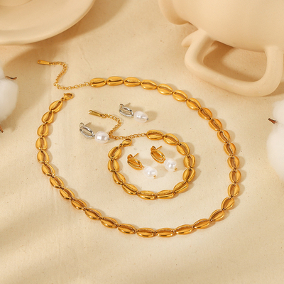 comprar Luxury Conch Shell Necklace Bracelet Earrings Set Stainless Steel 18K Gold Summer Sea Shell Jewelry Set Fabricação em linha
