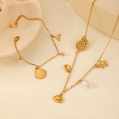 comprar Ins Popular Summer Beach Fashion Jewelry Stainless Steel Gold Plated Shell Beach Necklaces for Women Fabricação em linha