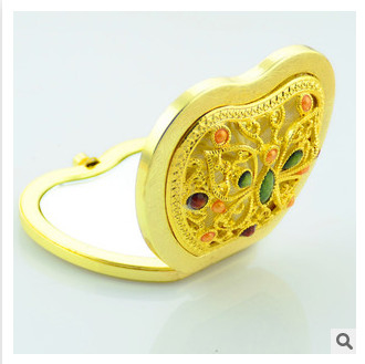 New creative customed diamond logo gold apple luxury pocket makeup mirror