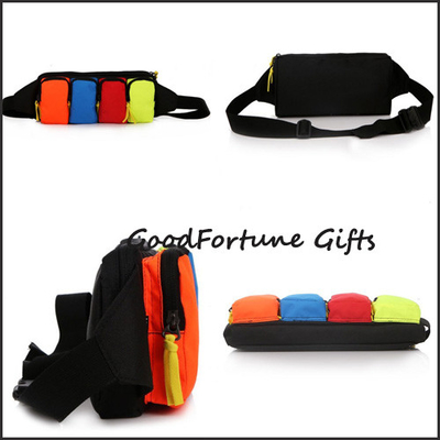 Coloured 4 Compartments Canvas Waist Bag Convenient With Zipper And Belt