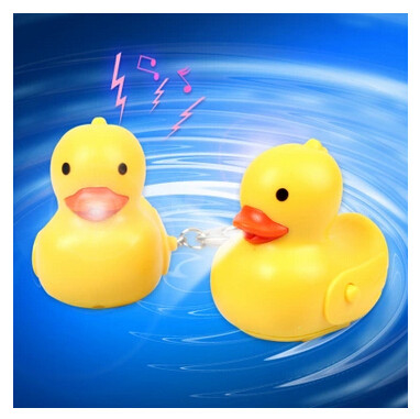 New creative gift cartoon animal yellow duck led light keychain keyrings with sound