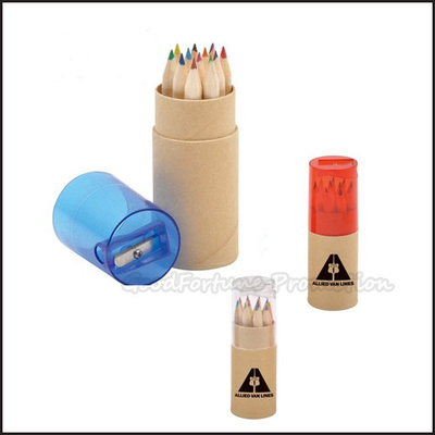 Customed logo 12pcs set Printed logo Eco wooden coloured pencil with sharpener