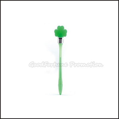 Hot Sale Cheap Promotional printed logo led light clover Shape ballpoint pen gift