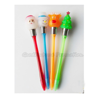 Promotional printed logo led light christmas tree deer snowman ballpoint pen gifts