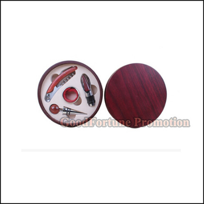 Promotioal 4pcs set wood stainless steel bottle opener corkscrew stopper wood case