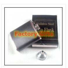 Personalized 12oz Black Leaher Stainless Steel Funnel Hip Flask for Anniversary