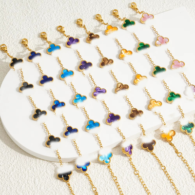 High Quality New Colors Clover Charm Bracelet Stainless Steel 18K Gold Multi Color Four Leaf Clover Bracelet