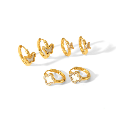 Popular Clover Charm Hoop Earrings Earrings Stainless Steel 18K Gold Butterfly Four Leaf Clover Hoop Earrings