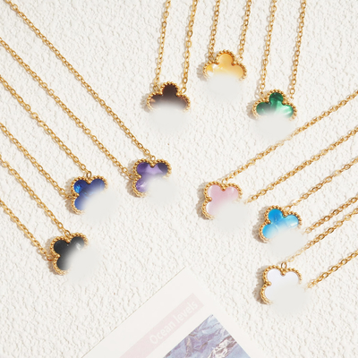 Waterproof Clover Necklace Multicolor Stainless Steel 18K Gold White Black Four Leaf Clover Pendant Necklace