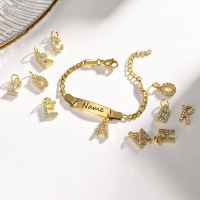 Custom Engraved Name Bracelets With Letter H Diy Stainless Steel Gold Charms Initial Letter Engraved ID Bracelet