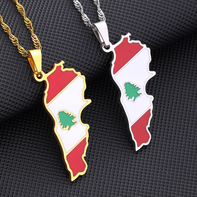Popular Cedar Tree Lebanon Map Necklace Stainless Steel Silver Gold Plated Lebanon Flag Necklace
