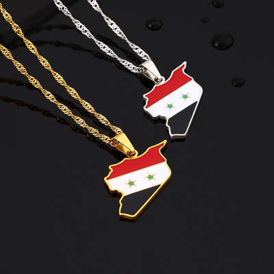 2025 New Syria Map and Flag Gold Necklace Stainless Steel Silver Gold Syria Flag Necklace