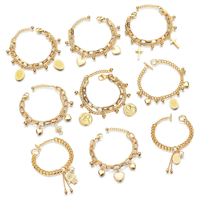 Non Tarnish Bracelet Inoxidable Waterproof Stainless Steel Jewelry Gold Heart Chain Bracelet Women