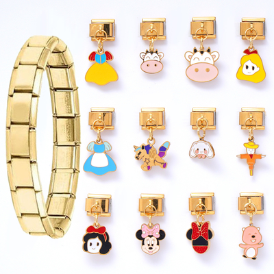 Cute Carton Oil Dripping Stainless Steel Italian Charm Dangling Fashion DIY Waterproof Non Tranish Stainless Steel Italian Charm