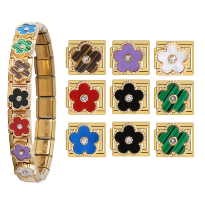 New Arrivals Clover Charm Italian Bracelet Link Stainless Steel Gold Plated Charms Flower Bracelet Italian Charms