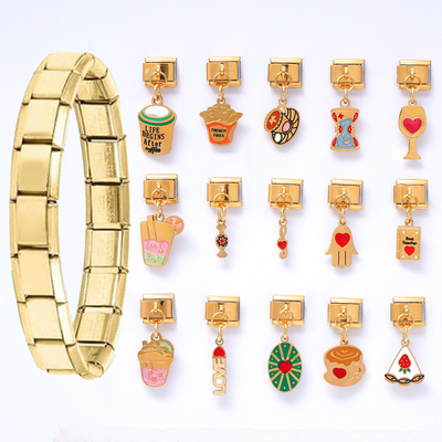 Custom 9mm Waterproof 18K Gold Plated Stainless Steel Italian Charm Bracelet Fashion Cute Cartoon DIY Italian Charms Dangling