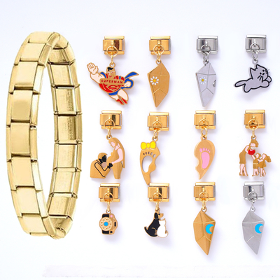 Fashion Cartoon Colorful Oil Dripping Waterproof Non Tranish Stainless Steel Italian Charm Dangling for DIY Jewelry Making