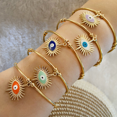 New Design Gold Cuff Bracelet Stainless Steel Gold Blue Evil Eye Bracelet Cuff Bracelet With Eye Charm