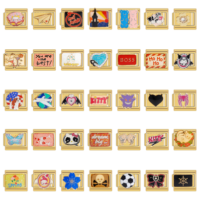 Wholesale 18k Gold Plated Italian Charm Bracelet Stainless Steel Cute Cartoon and Letter Italian Charm Bracelet Gold