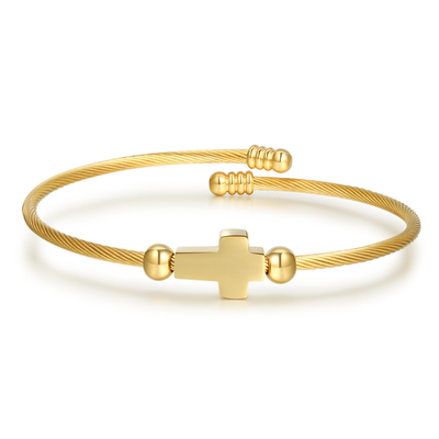 Wholesale Christian Gold Cross Bracelet Stainless Steel Black Silver Gold Steel Wire Rope Cross Bracelet