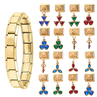 Colourful Designs Italian Charms Stainless Steel 18K Gold Plated Heart Clover Cherry Italian Pendants Charm Bracelets Jewelry
