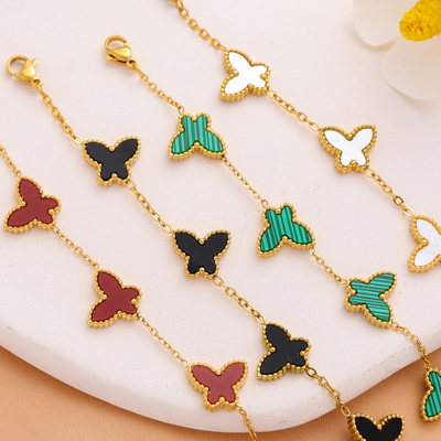 Popular Butterfly Bracelet Stainless Steel Gold White Black Red Green Butterfly Charm Bracelet