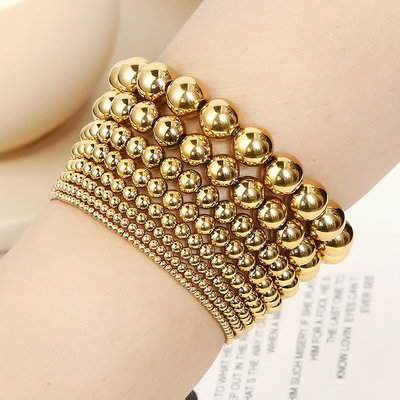 Wholesale Fashion Gold Beaded Bracelet Gold Filled Stainless Steel 14K 18K Gold Beaded Bracelet