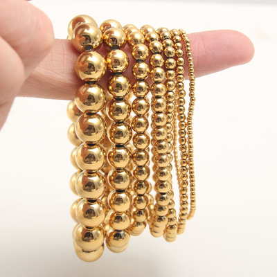 Classical Beaded Bracelet Vintage 2Mm-10Mm Stainless Steel 14K 18K Waterproof Gold Beaded Bracelet