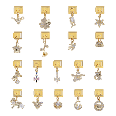 DIY Wholesale With Diamond Italian Charms with Pendant Gold Flowers Fruit and Animals Series Italian Charms Bracelets