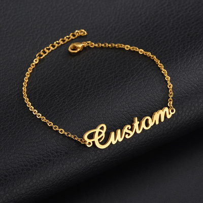 Stainless Steel Custom Name Bracelet Logo Silver Non Tarnish 18K Gold Custom Name Bracelets