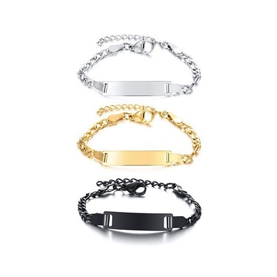 High Quality Engraved ID Name Child Bracelet Stainless Steel Black Silver 18K Gold Engraving Baby Name Bracelet