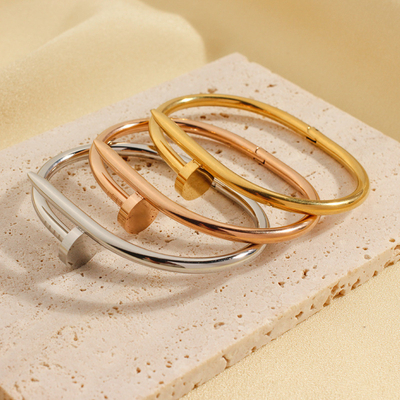 Plain Love Nail Cuff Bracelet 18K Gold Black Silver Stainless Steel Nail Bracelet