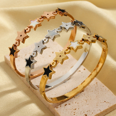 High Quality 18K Gold Star Bracelet Stainless Steel Rose Gold Clover Flowers 5 Star Bangle Bracelet for Women