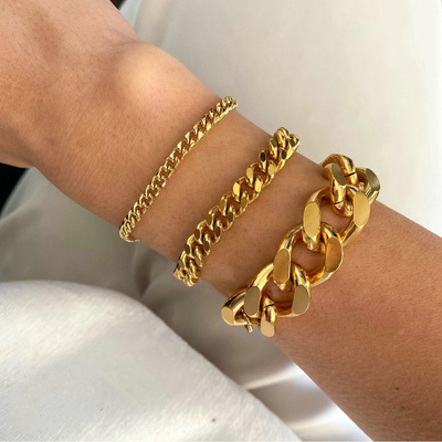 XM20027 3mm6mm8mm12mm Miami Cuban Men's Bracelet Punk Jewelry 18K Gold Plated Stainless Steel Bracelet Jewelry