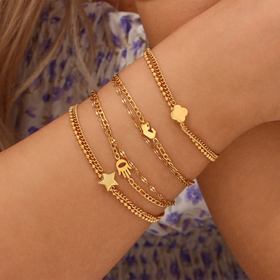 Ins Fashion Bead Twist Chain Double Layer Bracelet Stainless Steel Gold Plated Blade Chain Map Bracelet for Women