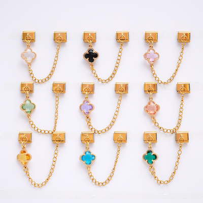 New Trendy Clover Gold Italian Charm Pendant Link Stainless Steel Chain Clover Italian Charm Bracelet