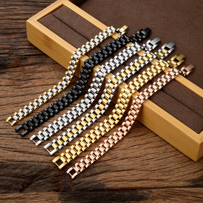 Fine Jewelry Bracelet Stainless Steel 18K Gold Plated Watch Band Link Chain Bracelet for Women Men