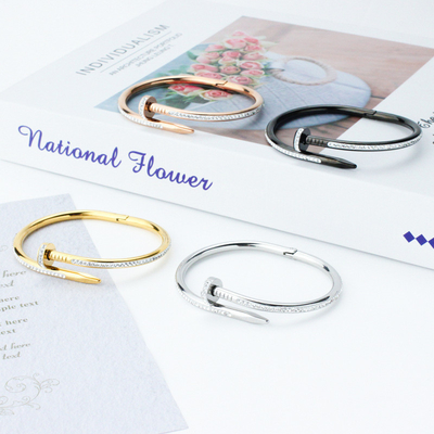 Luxury Non Tarnish Nail Bangle Bracelet 18K Gold Stainless Steel Rose Gold Silver Moissanite Nail Bracelet